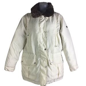 Lauren Ralph Lauren Vintage Down Filled Cream Faux Fur Trim Puffer Jacket